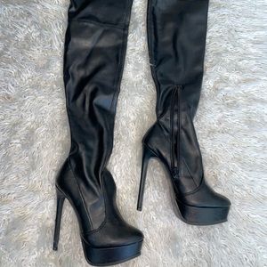 PU leather platform tight high heeled boots